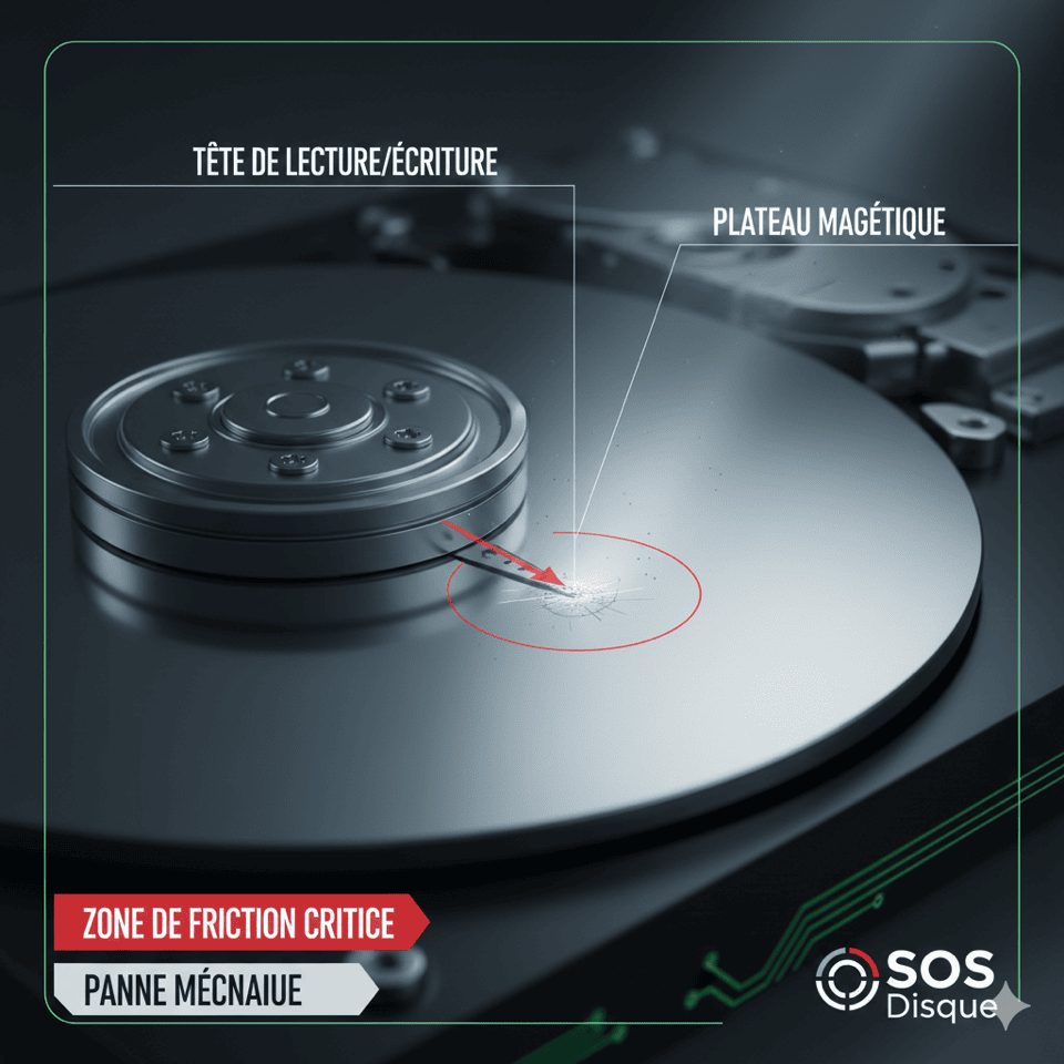 Disque dur ouvert en salle blanche